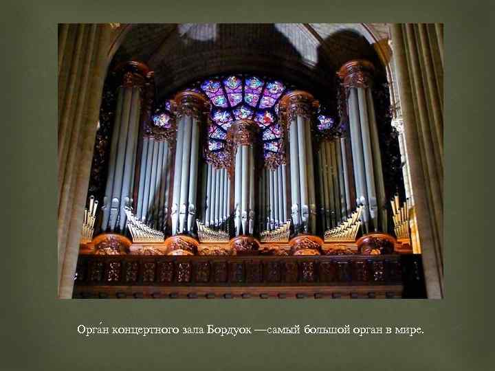 Орга н концертного зала Бордуок —самый большой орган в мире. 