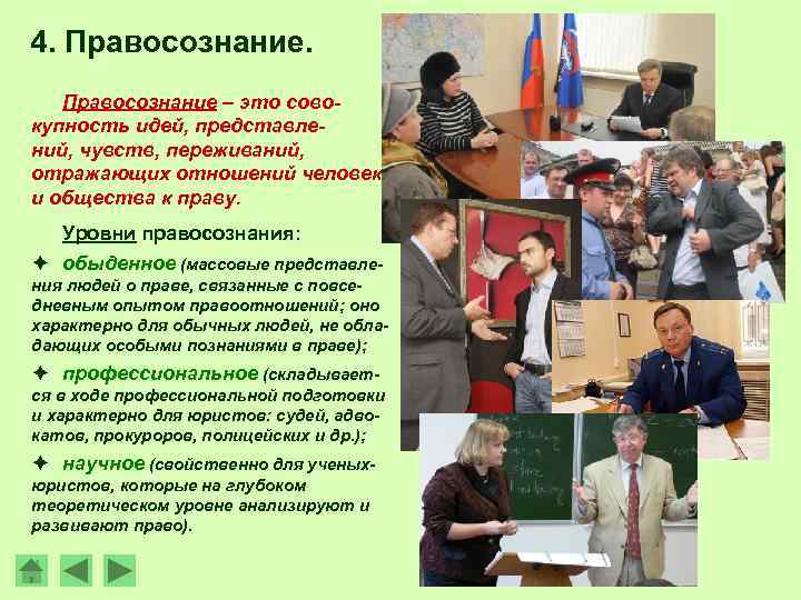 4. Правосознание – это совокупность идей, представлений, чувств, переживаний, отражающих отношений человека и общества