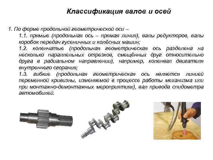 Классификация валов и осей 1. По форме продольной геометрической оси 1. 1. прямые (продольная