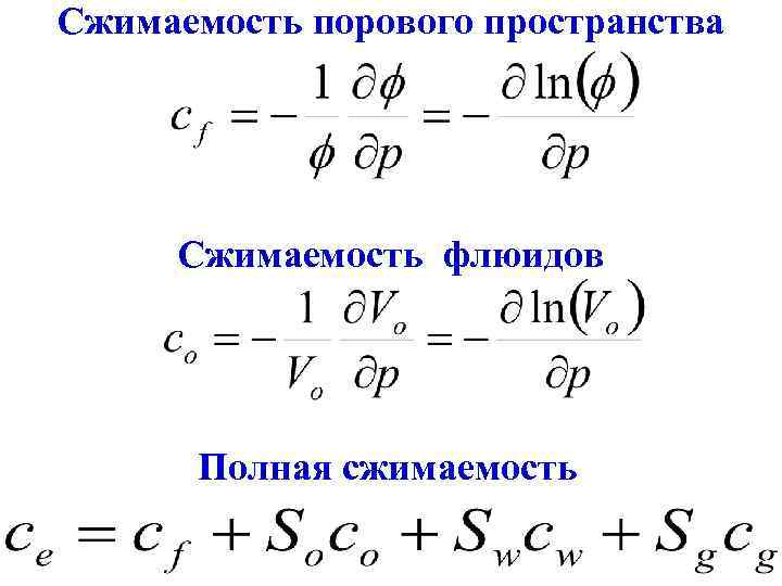 Сжимаемость порового пространства Сжимаемость флюидов Полная сжимаемость 