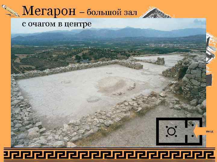 Мегарон – большой зал с очагом в центре на акрополь вход 