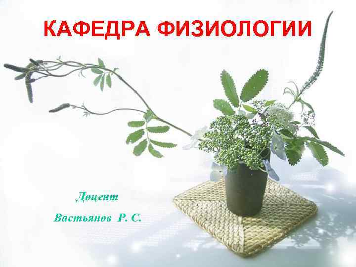 КАФЕДРА ФИЗИОЛОГИИ Доцент Вастьянов Р. С. 