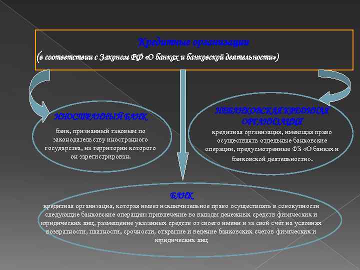 Кредитные организации (в соответствии с Законом РФ «О банках и банковской деятельности» ) НЕБАНКОВСКАЯ