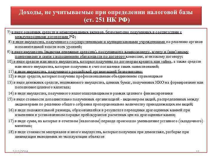 Расходы не учитываемые при определении налоговой базы. Ст 251 НК РФ кратко. Доходы, не учитываемые при определении налоговой базы. Доходы не учитываемые в целях налогообложения. Доходы не учитываемые при определении налоговой базы кратко.