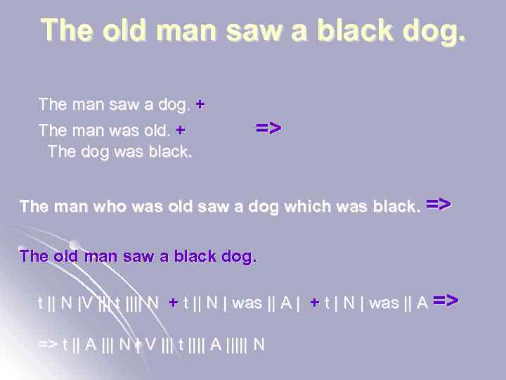 The old man saw a black dog. The man saw a dog. + The