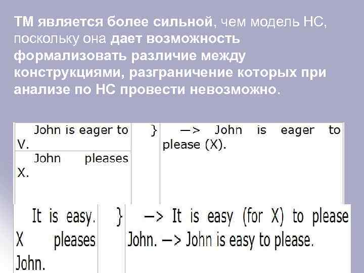 ТМ является более сильной, чем модель НС, поскольку она дает возможность формализовать различие между