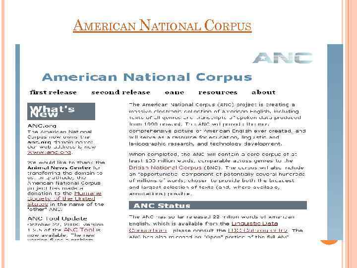 AMERICAN NATIONAL CORPUS 