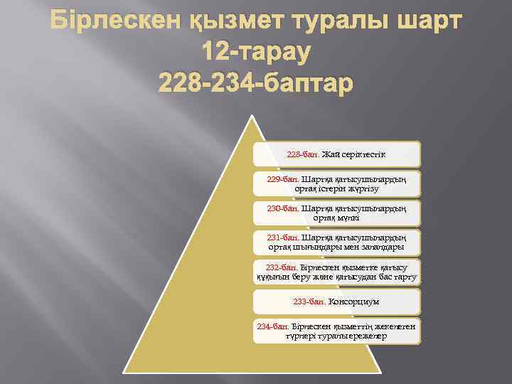 Бірлескен қызмет туралы шарт 12 -тарау 228 -234 -баптар 228 -бап. Жай серiктестiк 229