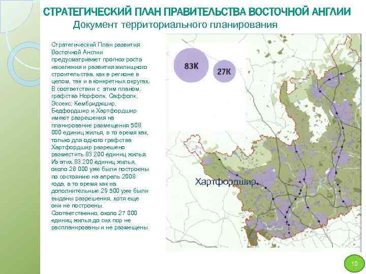 СТРАТЕГИЧЕСКИЙ ПЛАН ПРАВИТЕЛЬСТВА ВОСТОЧНОЙ АНГЛИИ Документ территориального планирования Стратегический План развития Восточной Англии предусматривает