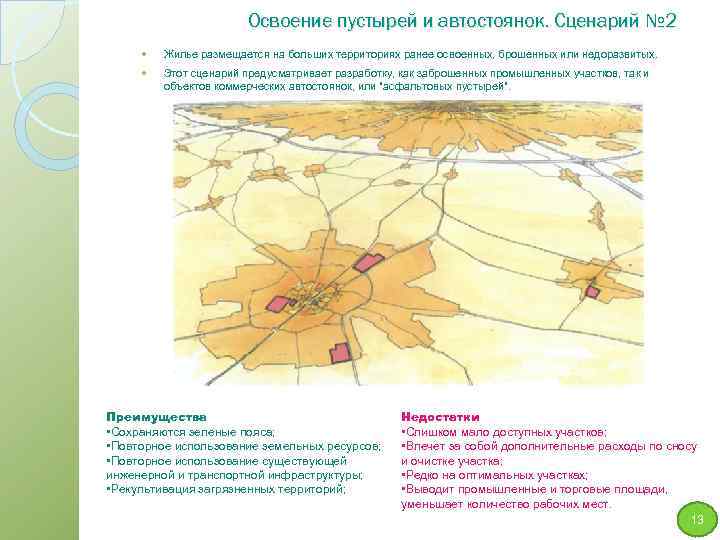 Освоение пустырей и автостоянок. Сценарий № 2 Жилье размещается на больших территориях ранее освоенных,