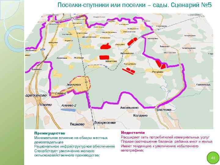 Поселки-спутники или поселки – сады. Сценарий № 5 Преимущества Минимальное влияние на обзоры местных