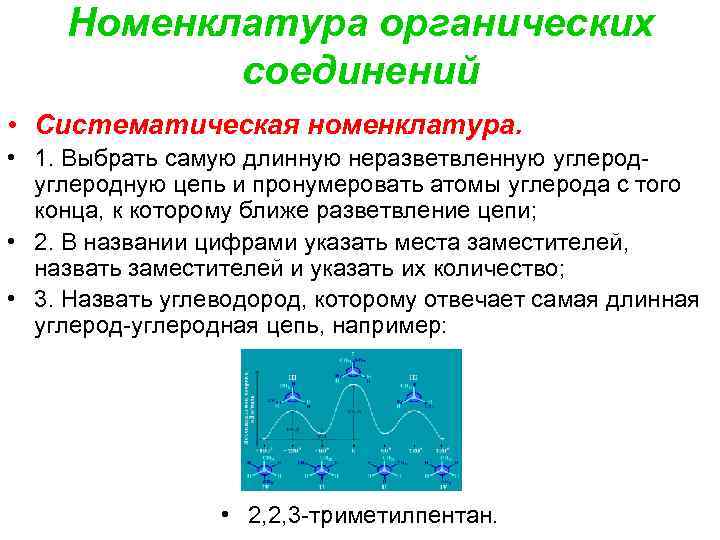 Номенклатура органических соединений • Систематическая номенклатура. • 1. Выбрать самую длинную неразветвленную углеродную цепь