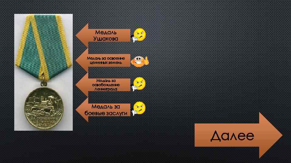 Медаль Ушакова Медаль за освоение целинных земель Медаль за освобождение Ленинграда Медаль за боевые