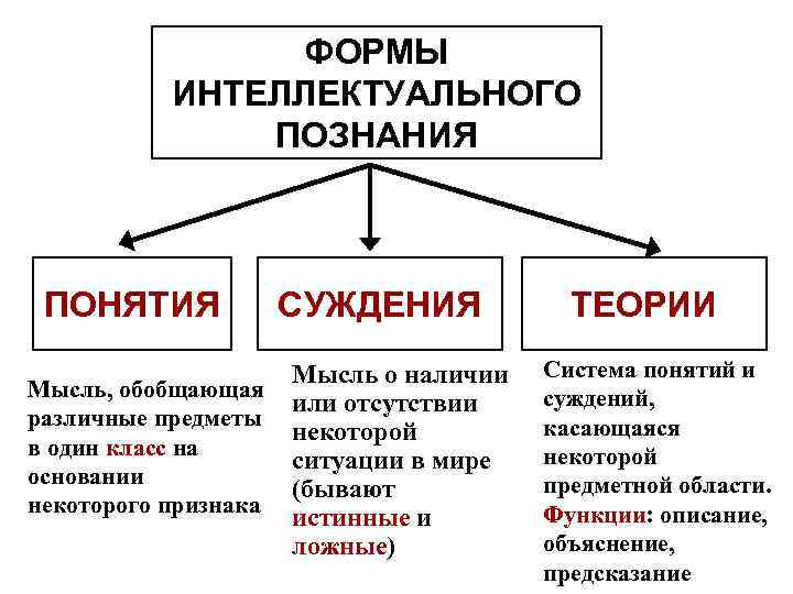 ФОРМЫ ИНТЕЛЛЕКТУАЛЬНОГО ПОЗНАНИЯ ПОНЯТИЯ Мысль, обобщающая различные предметы в один класс на основании некоторого