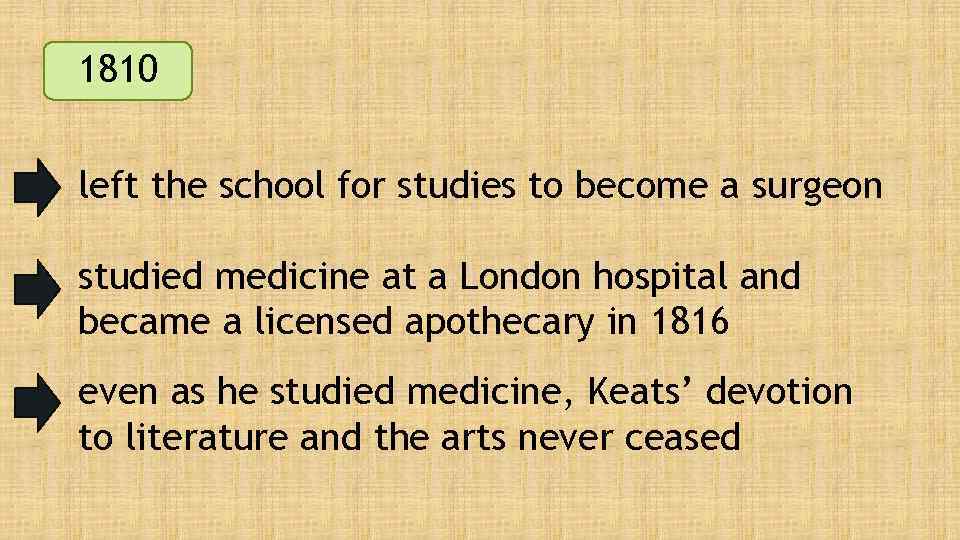 1810 left the school for studies to become a surgeon studied medicine at a