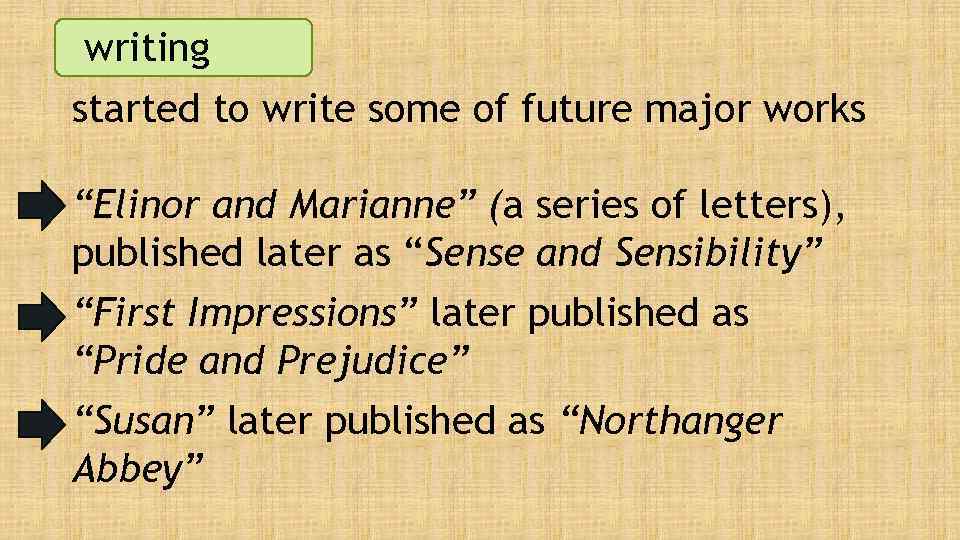 writing started to write some of future major works “Elinor and Marianne” (a series