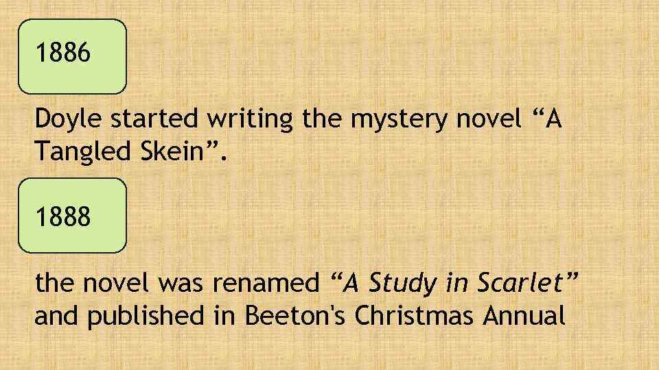 1886 Doyle started writing the mystery novel “A Tangled Skein”. 1888 the novel was