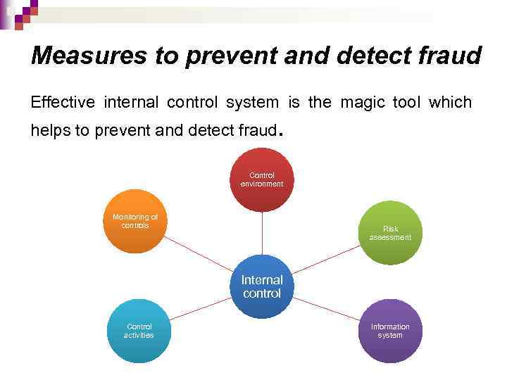 Measures to prevent and detect fraud Effective internal control system is the magic tool