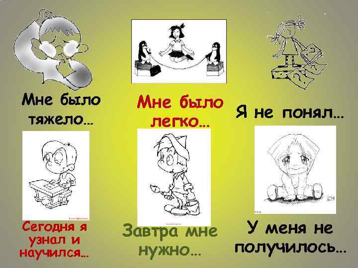 Мне было тяжело… Сегодня я узнал и научился… Мне было Я не понял… легко…