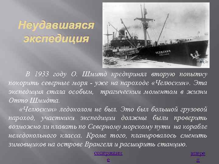 Неудавшаяся экспедиция В 1933 году О. Шмитд предпринял вторую попытку покорить северные моря -