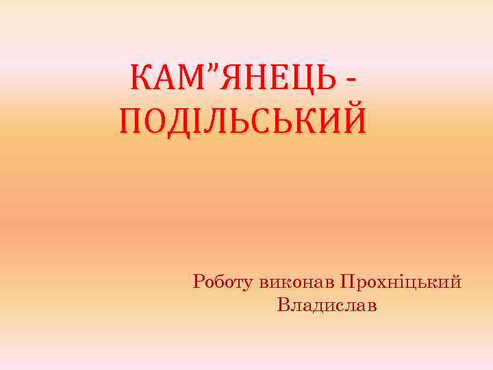 КАМ”ЯНЕЦЬ ПОДІЛЬСЬКИЙ Роботу виконав Прохніцький Владислав 