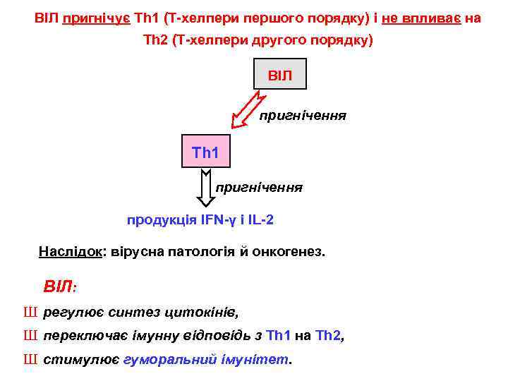 ВІЛ пригнічує Th 1 (Т-хелпери першого порядку) і не впливає на Th 2 (Т-хелпери