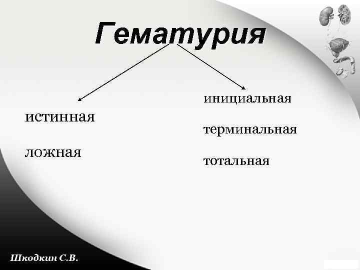 Гематурия инициальная истинная ложная терминальная тотальная 