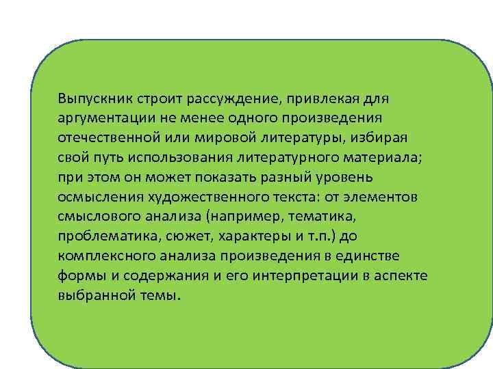 Выпускник строит рассуждение, привлекая для аргументации не менее одного произведения отечественной или мировой литературы,