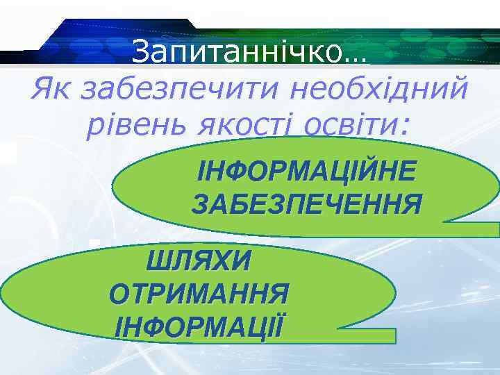 Запитаннічко… Як забезпечити необхідний рівень якості освіти: ІНФОРМАЦІЙНЕ ЗАБЕЗПЕЧЕННЯ ШЛЯХИ ОТРИМАННЯ ІНФОРМАЦІЇ 