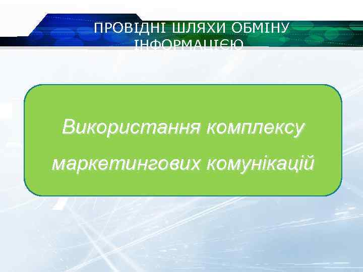  ПРОВІДНІ ШЛЯХИ ОБМІНУ ІНФОРМАЦІЄЮ Використання комплексу маркетингових комунікацій 