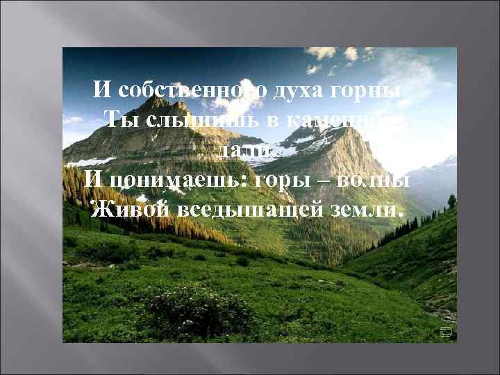 И собственного духа горны Ты слышишь в каменной дали. И понимаешь: горы – волны