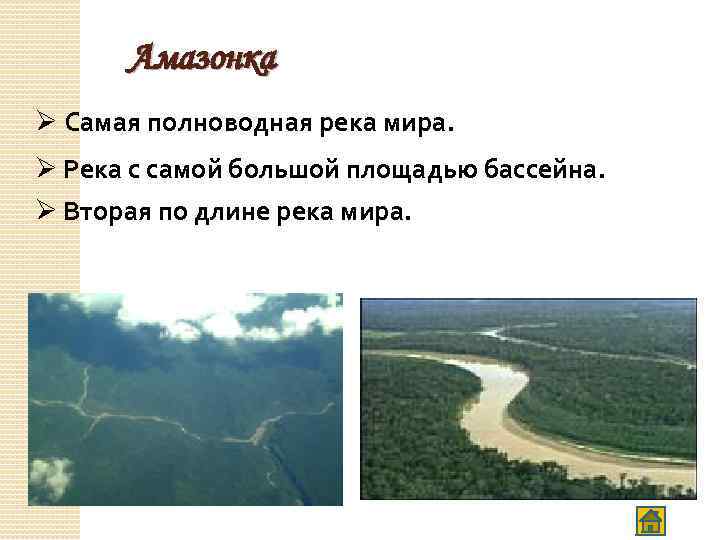 Амазонка Ø Самая полноводная река мира. Ø Река с самой большой площадью бассейна. Ø