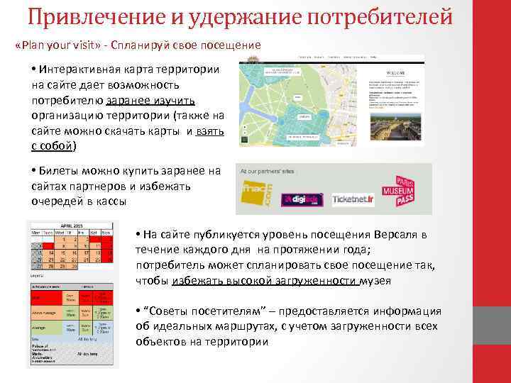 Привлечение и удержание потребителей «Plan your visit» - Спланируй свое посещение • Интерактивная карта