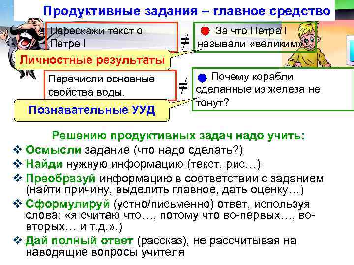 Продуктивные задания – главное средство LOGO Перескажи текст о Петре I = За что