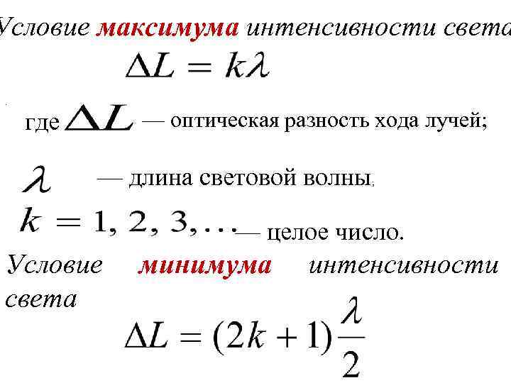 Условия максимумов и минимумов интенсивности света