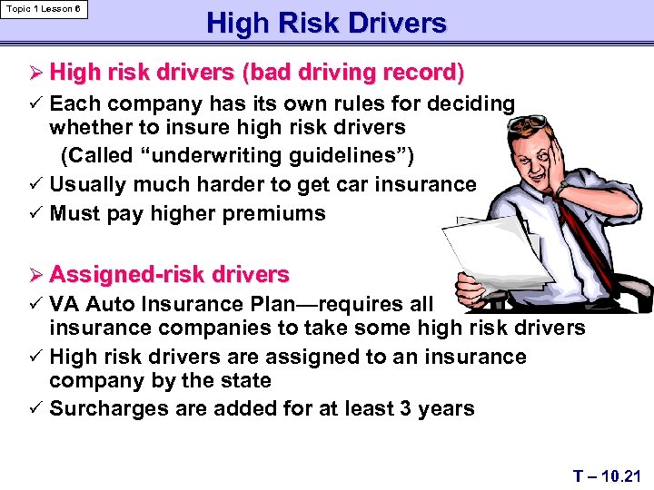 Topic 1 Lesson 6 High Risk Drivers Ø High risk drivers (bad driving record)