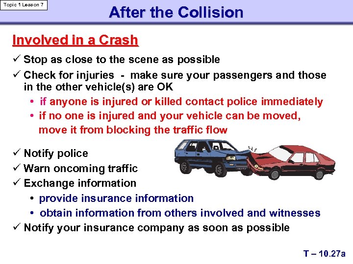 Topic 1 Lesson 7 After the Collision Involved in a Crash ü Stop as