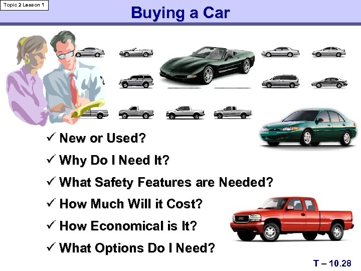 Topic 2 Lesson 1 Buying a Car ü New or Used? ü Why Do