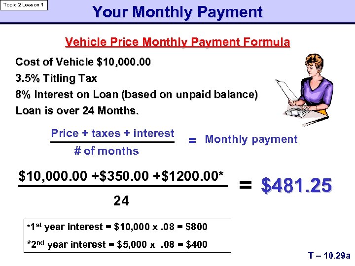 Topic 2 Lesson 1 Your Monthly Payment Vehicle Price Monthly Payment Formula Cost of