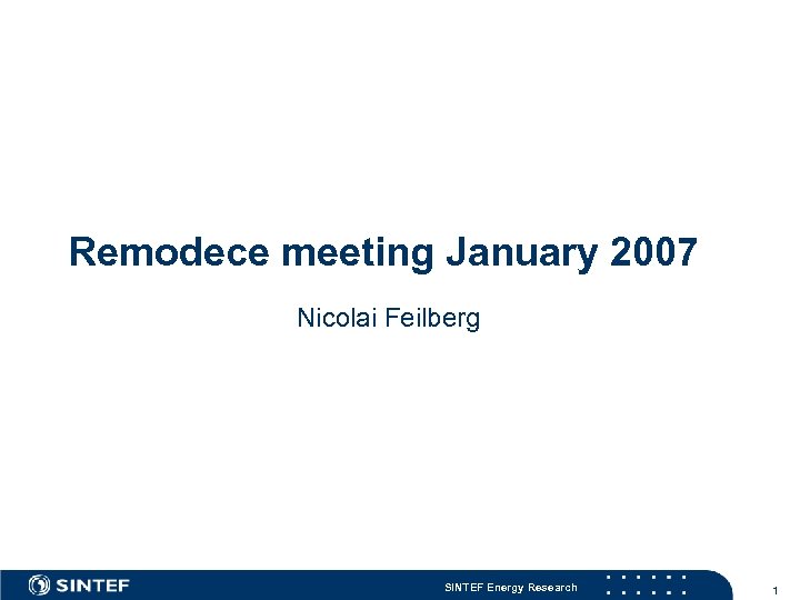 Remodece meeting January 2007 Nicolai Feilberg SINTEF Energy Research 1 
