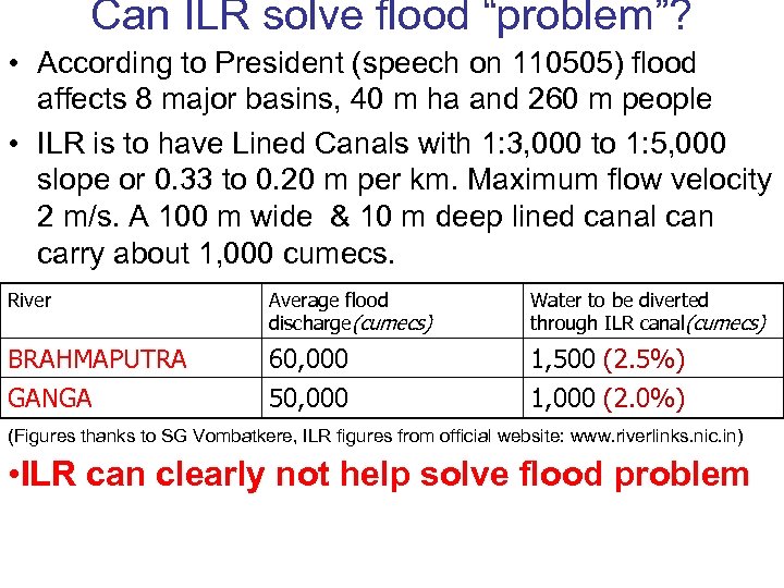 Can ILR solve flood “problem”? • According to President (speech on 110505) flood affects
