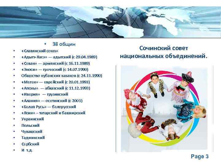  • • • • • 38 общин «Славянский союз» «Адыгэ-Хасэ» — адыгский (с