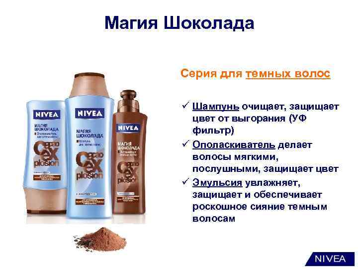 Магия Шоколада Серия для темных волос ü Шампунь очищает, защищает цвет от выгорания (УФ