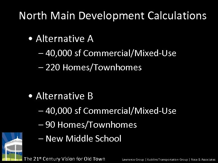 North Main Development Calculations • Alternative A – 40, 000 sf Commercial/Mixed-Use – 220