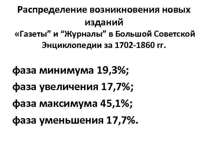 Распределение возникновения новых изданий «Газеты” и “Журналы” в Большой Советской Энциклопедии за 1702 -1860