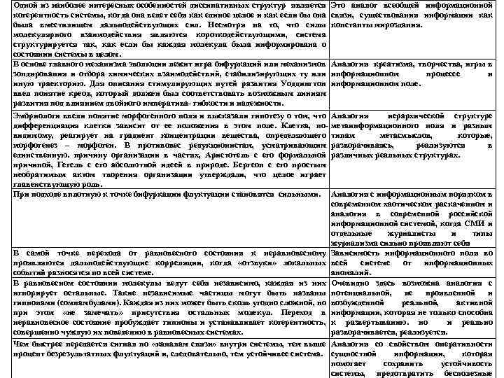 Одной из наиболее интересных особенностей диссипативных структур является когерентность системы, когда она ведет себя