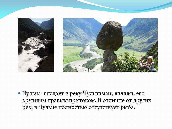  Чульча впадает в реку Чулышман, являясь его крупным правым притоком. В отличие от