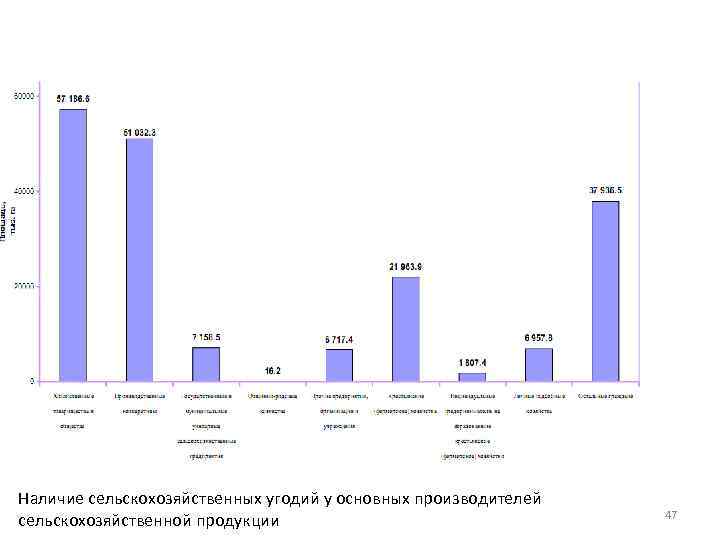 Наличие сельскохозяйственных угодий у основных производителей сельскохозяйственной продукции 47 