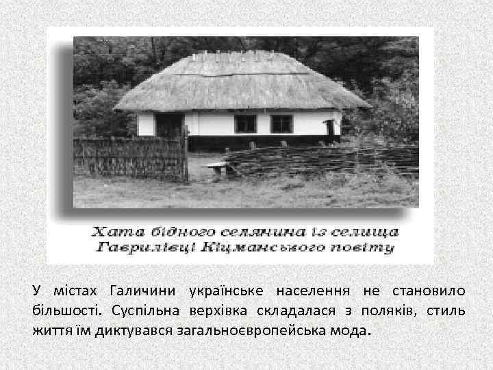 У містах Галичини українське населення не становило більшості. Суспільна верхівка складалася з поляків, стиль