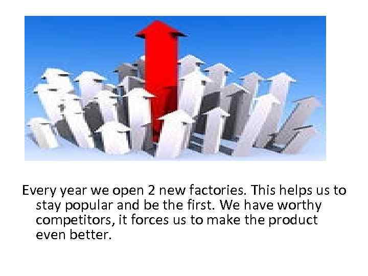 Every year we open 2 new factories. This helps us to stay popular and